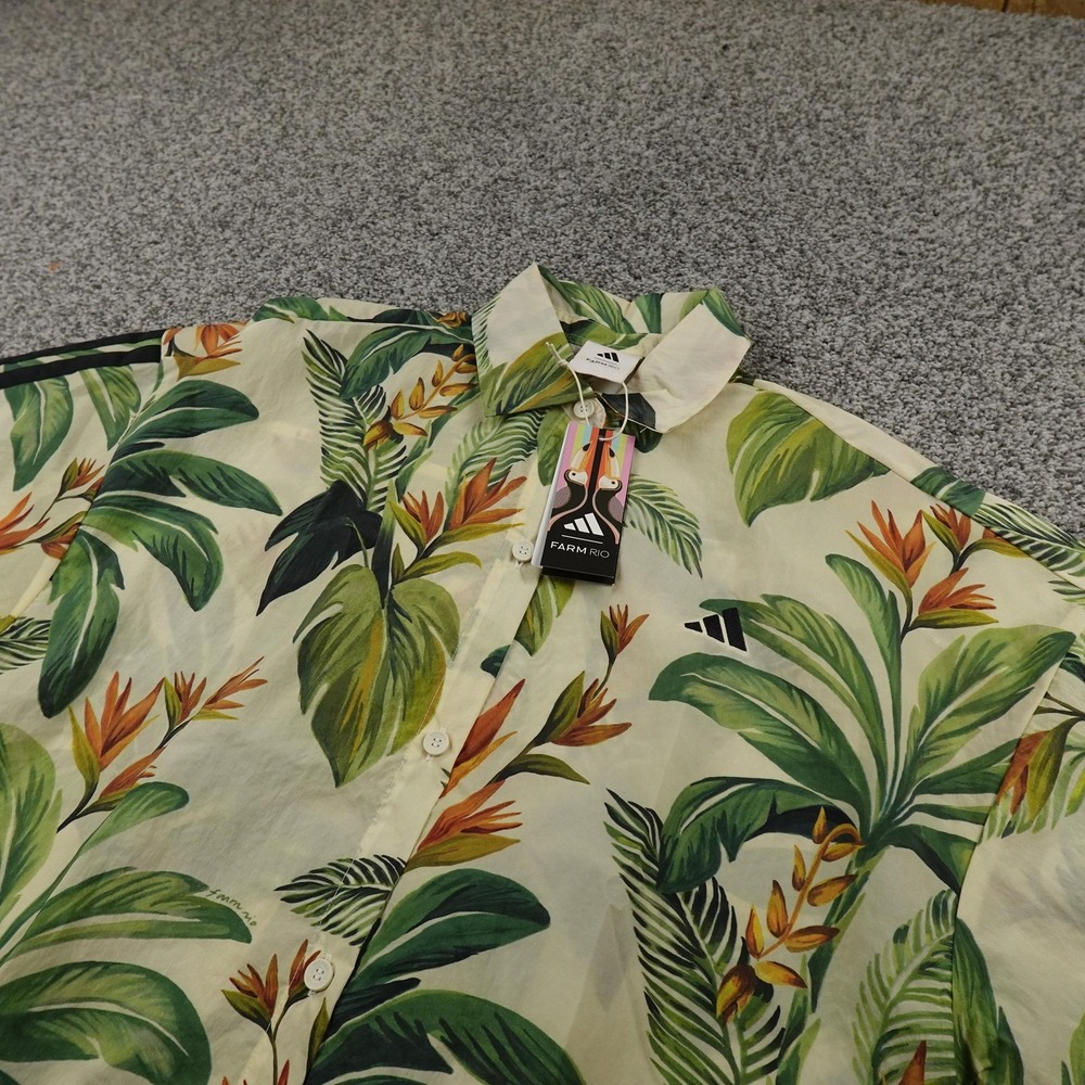 NEW Adidas Shirt Womens S Hawaiian FARM Rio Tropical Floral Aloha Button Up Camp